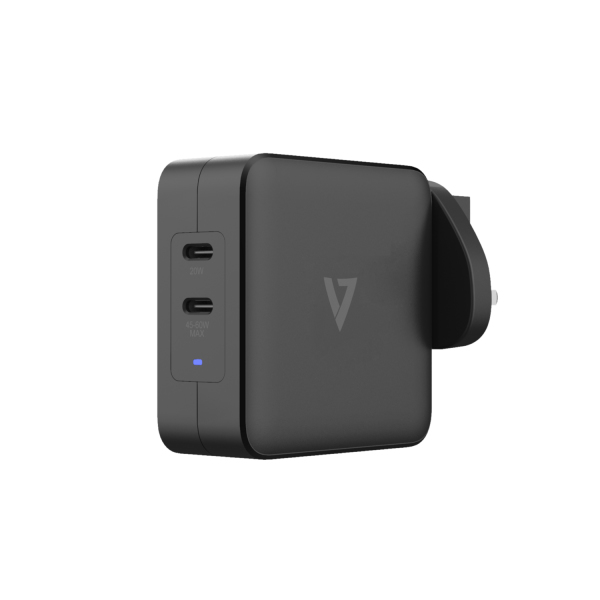 V7 - VIDEO SEVEN Wall Charger 2xUSB-c 65w Pd 3.0 Pps Black - Intl Plugs