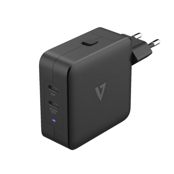 V7 - VIDEO SEVEN Wall Charger 2xUSB-c 65w Pd 3.0 Pps Black - Intl Plugs