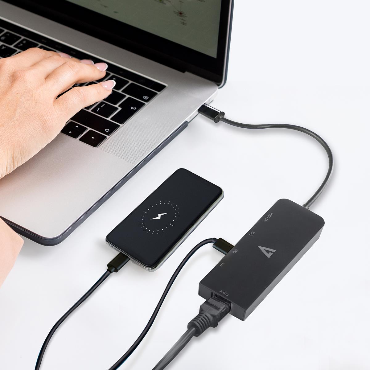 V7 - VIDEO SEVEN USB-C TO ETHENET 2.5G ADAPTER RJ-45 NETWORK HUB DONGLE 3XUSB-A