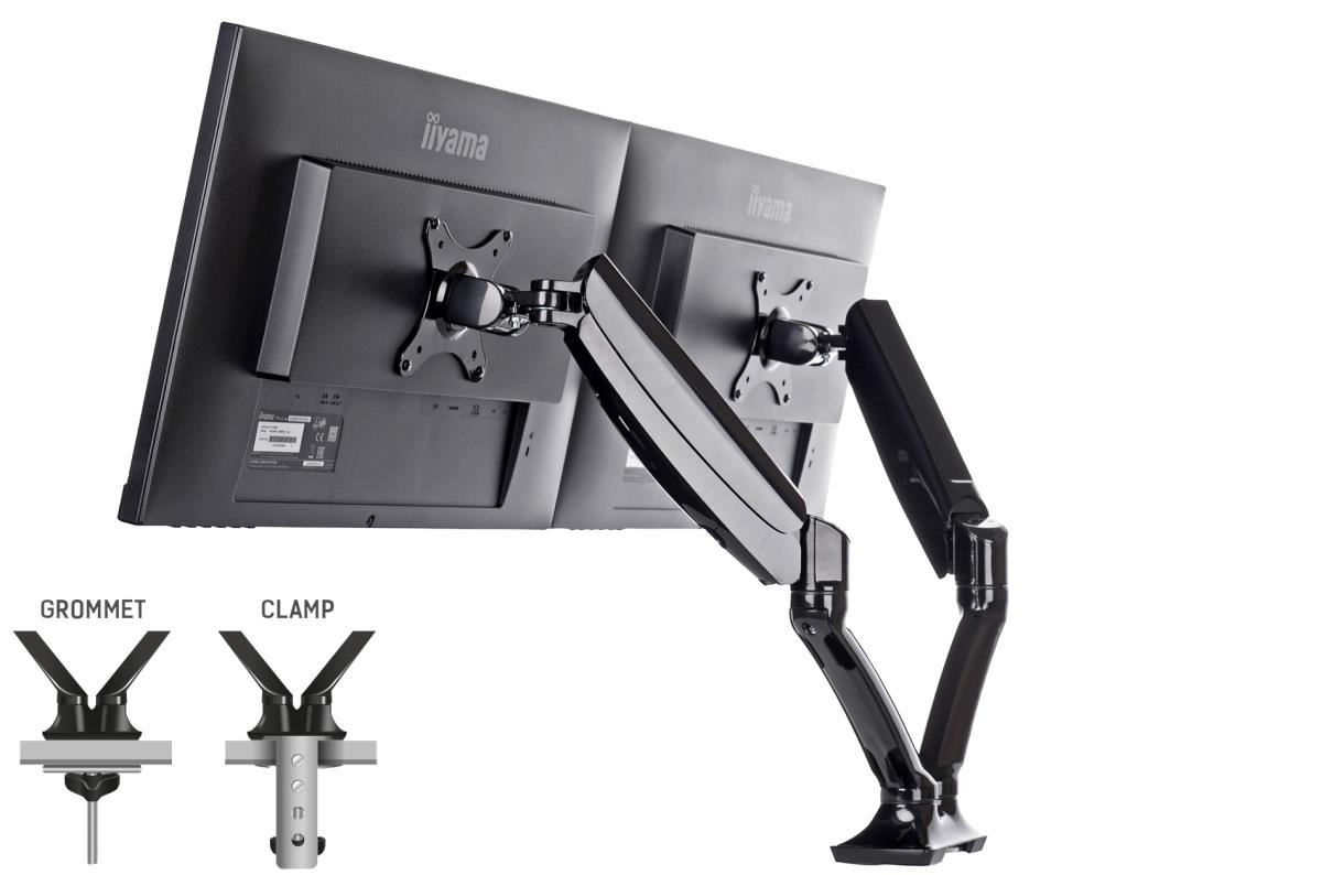 IiYAMA Dual Gas Spring Desk Mounting Arm DS3002C-B1/ Black