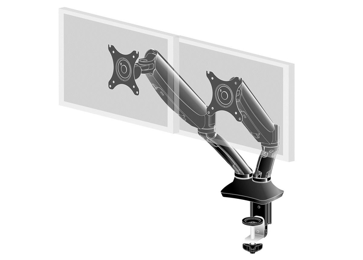IiYAMA Dual Gas Spring Desk Mounting Arm DS3002C-B1/ Black