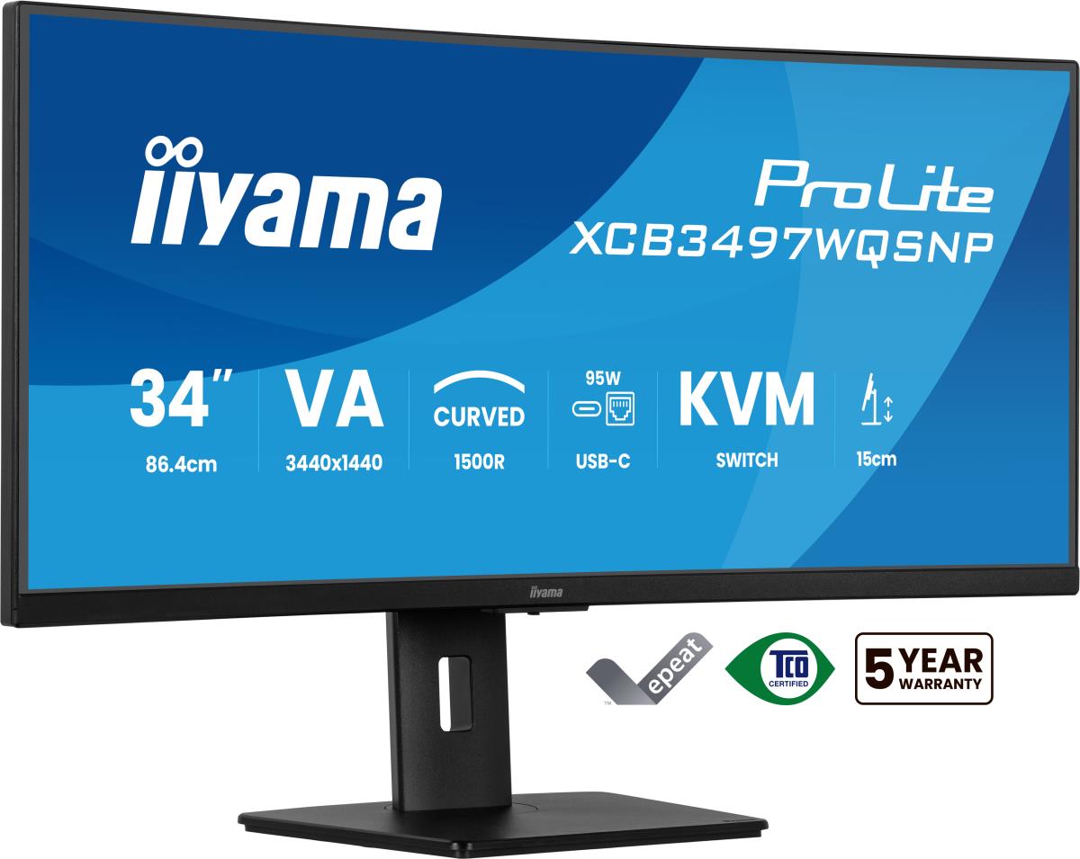 IiYAMA Desktop USB-C Monitor - ProLite XCB3497WQSNP-B1 - 34in Curved - 3440x1440 (UWQHD) - Black