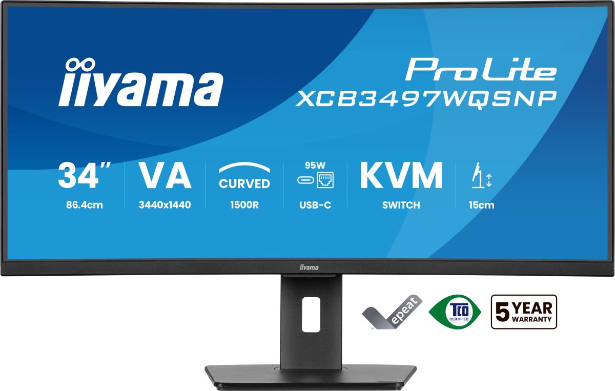 IiYAMA Desktop USB-C Monitor - ProLite XCB3497WQSNP-B1 - 34in Curved - 3440x1440 (UWQHD) - Black