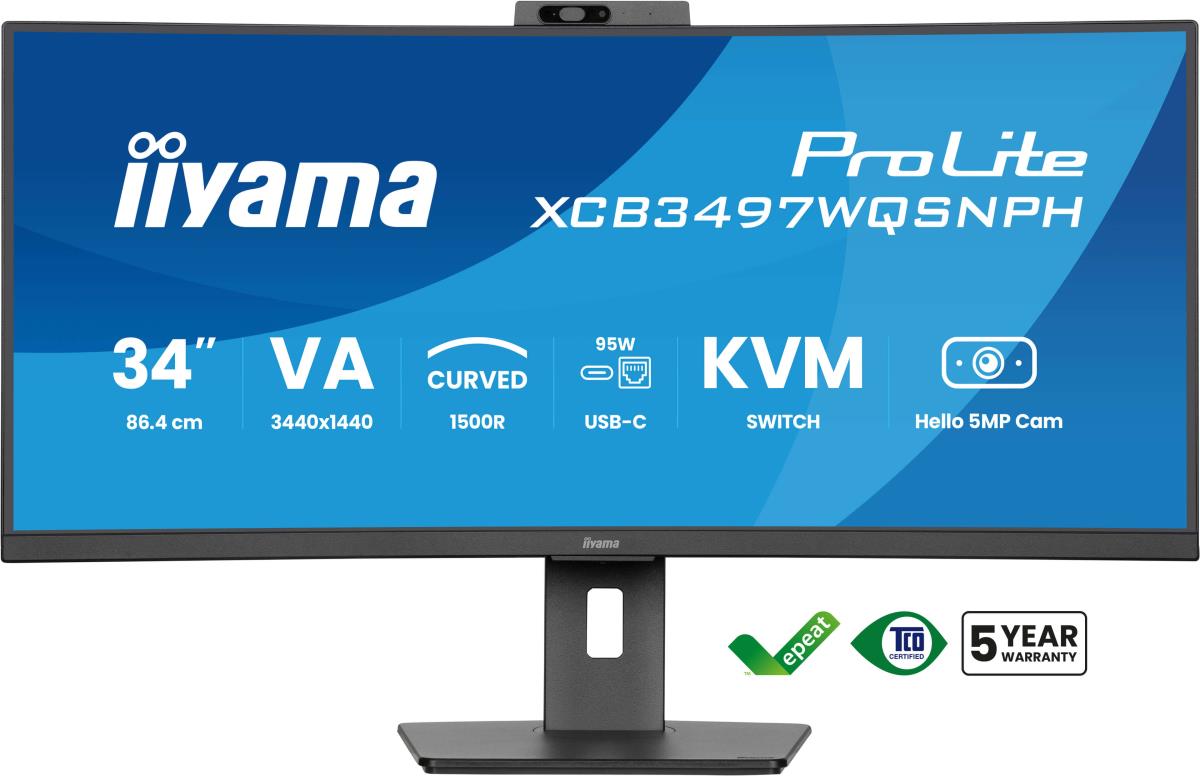 IiYAMA Desktop USB-C Monitor - ProLite XCB3497WQSNPH-B1 - 34in Curved - 3440x1440 (UWQHD) - Black