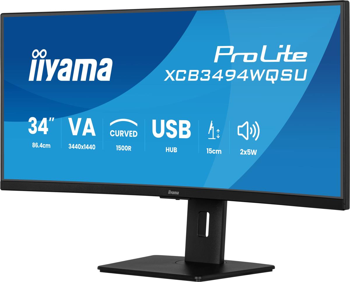 IiYAMA Desktop USB-C Monitor - ProLite XCB3494WQSU-B1 - 34in Curved - 3440x1440 (UWQHD) - Black