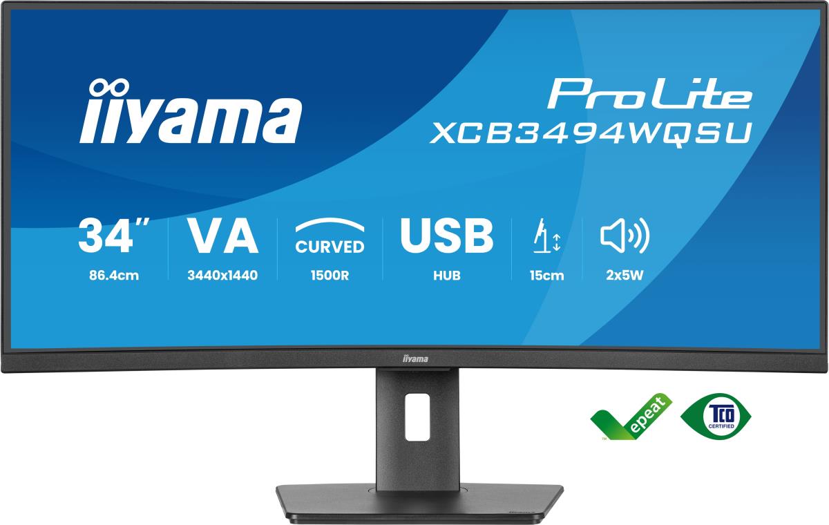 IiYAMA Desktop USB-C Monitor - ProLite XCB3494WQSU-B1 - 34in Curved - 3440x1440 (UWQHD) - Black