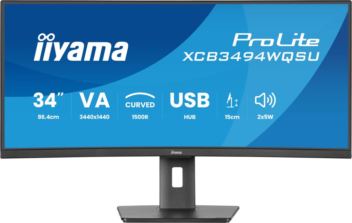 IiYAMA Desktop USB-C Monitor - ProLite XCB3494WQSU-B1 - 34in Curved - 3440x1440 (UWQHD) - Black