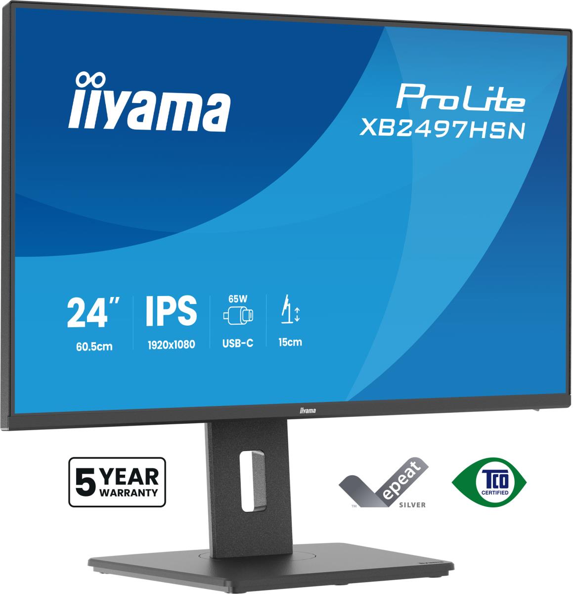 IiYAMA Desktop USB-C Monitor - ProLite XB2497HSN-B1 - 24in - 1920x1080 (FHD) - Black