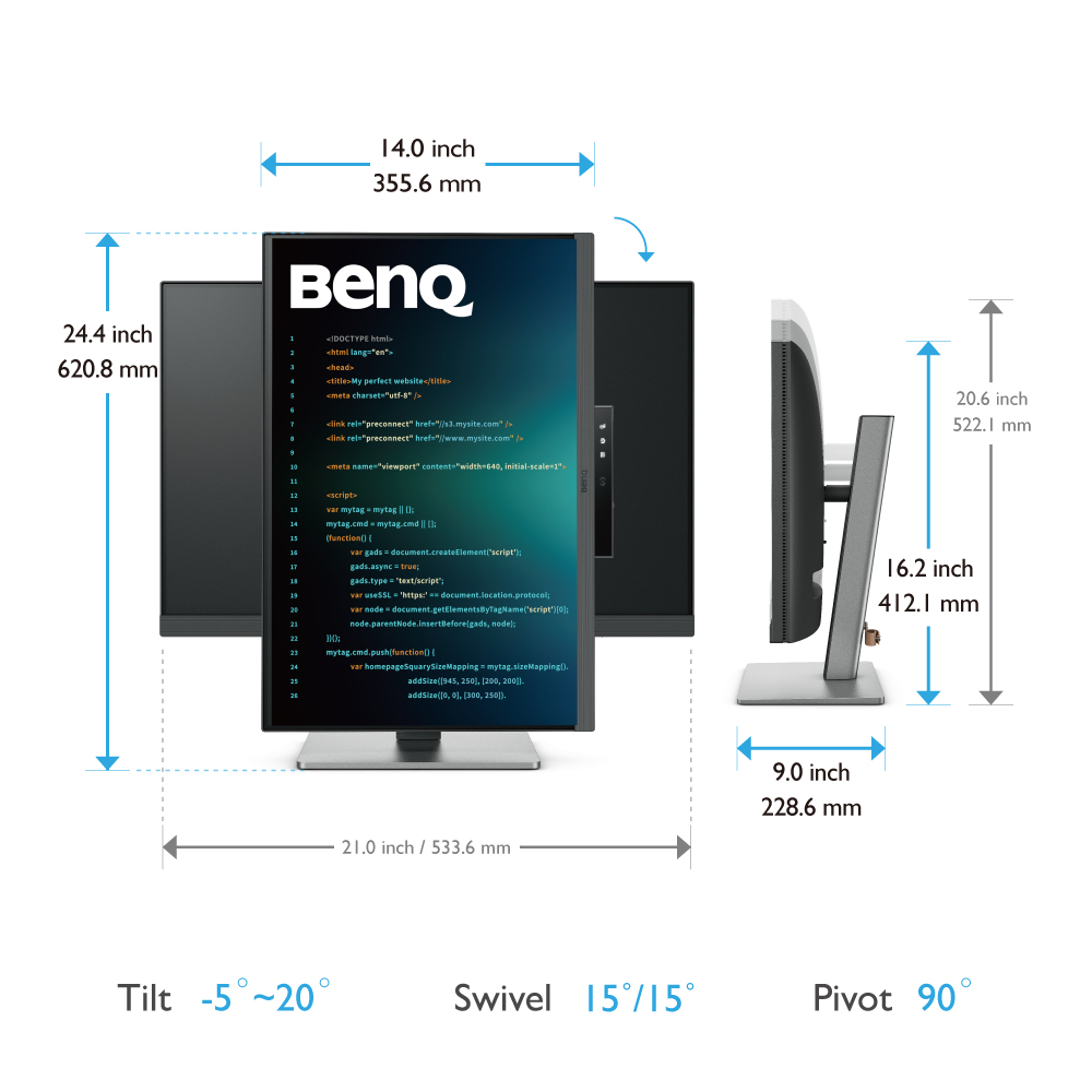 BENQ Desktop Monitor - Rd240q - 24in - 2560x1600 (wqxga) - Black