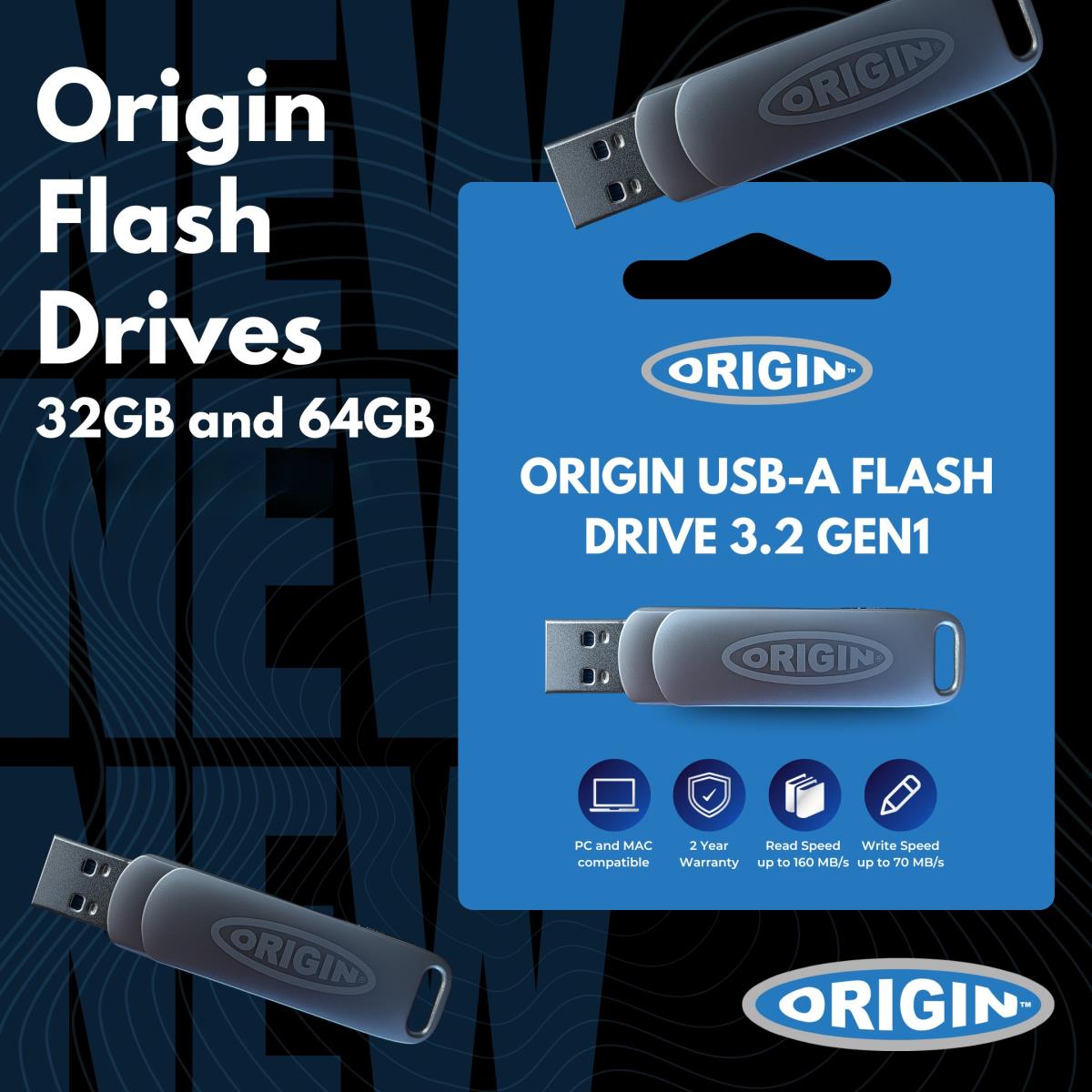 ORIGIN STORAGE Flash Drive  - OsUSB-a-32GB - 32GB - USB-a 3.2 G1 - Silver