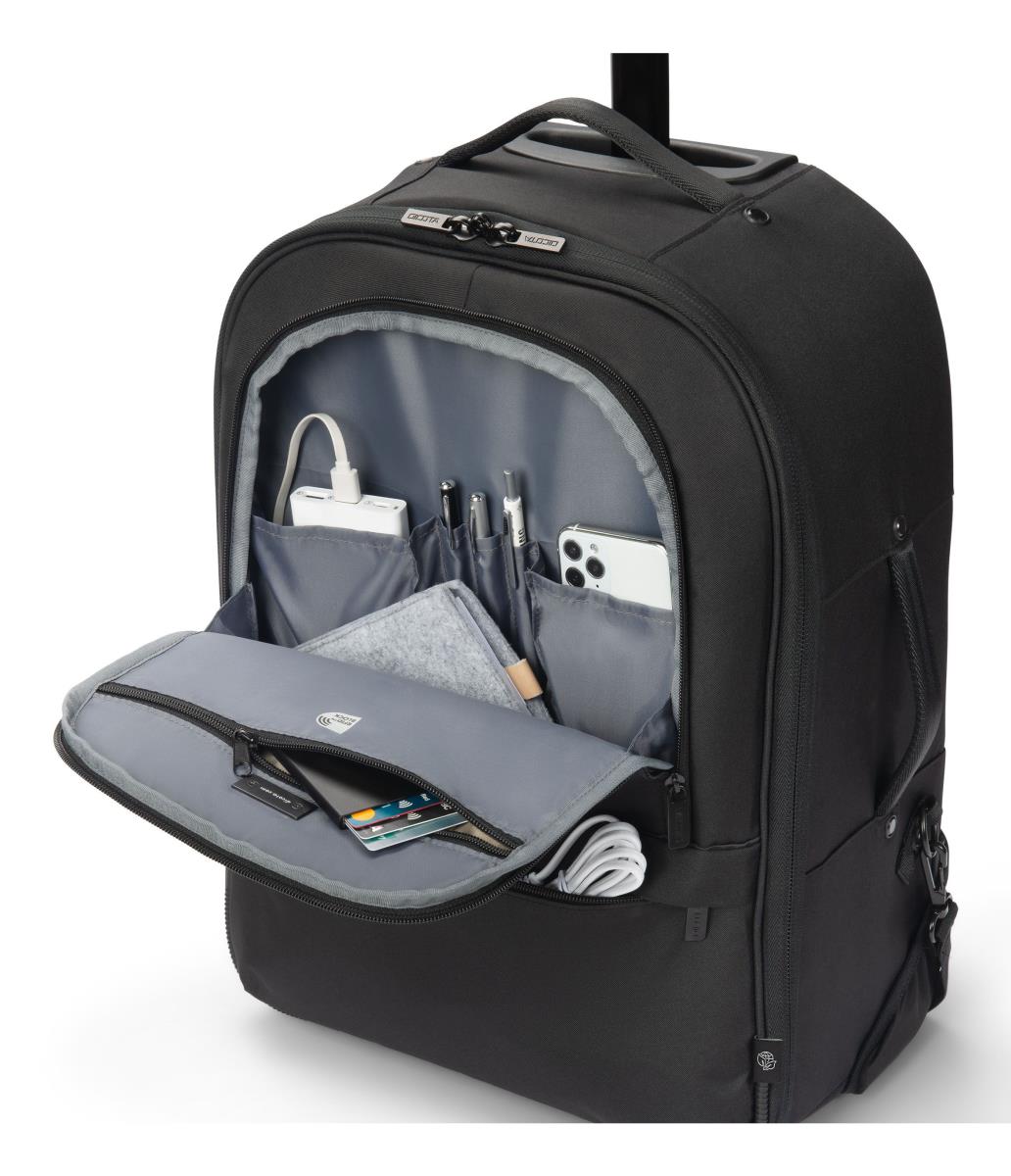 DICOTA Backpack Roller Eco Core - 14-16in Notebook Backpack - Black / 300d 100% Recycled Pet Polyester