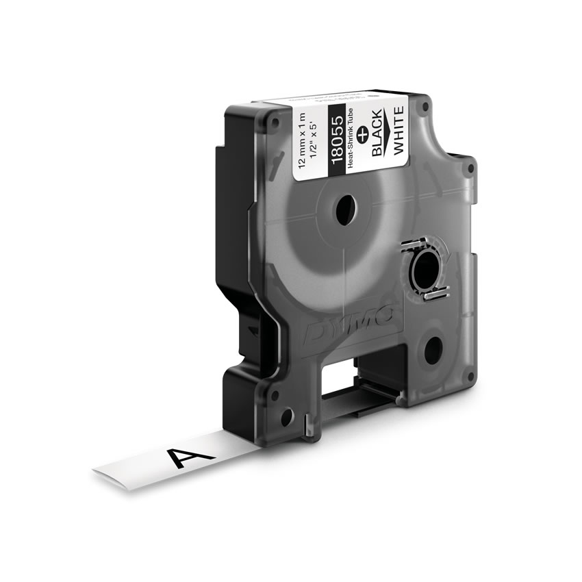 DYMO Rhino Tape - Heat-Shrink Label - Black on White - 12mm