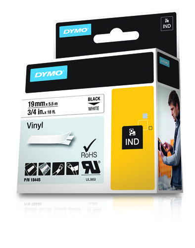 DYMO Rhino Tape Vinyl 19mm Black On White (s0718620)