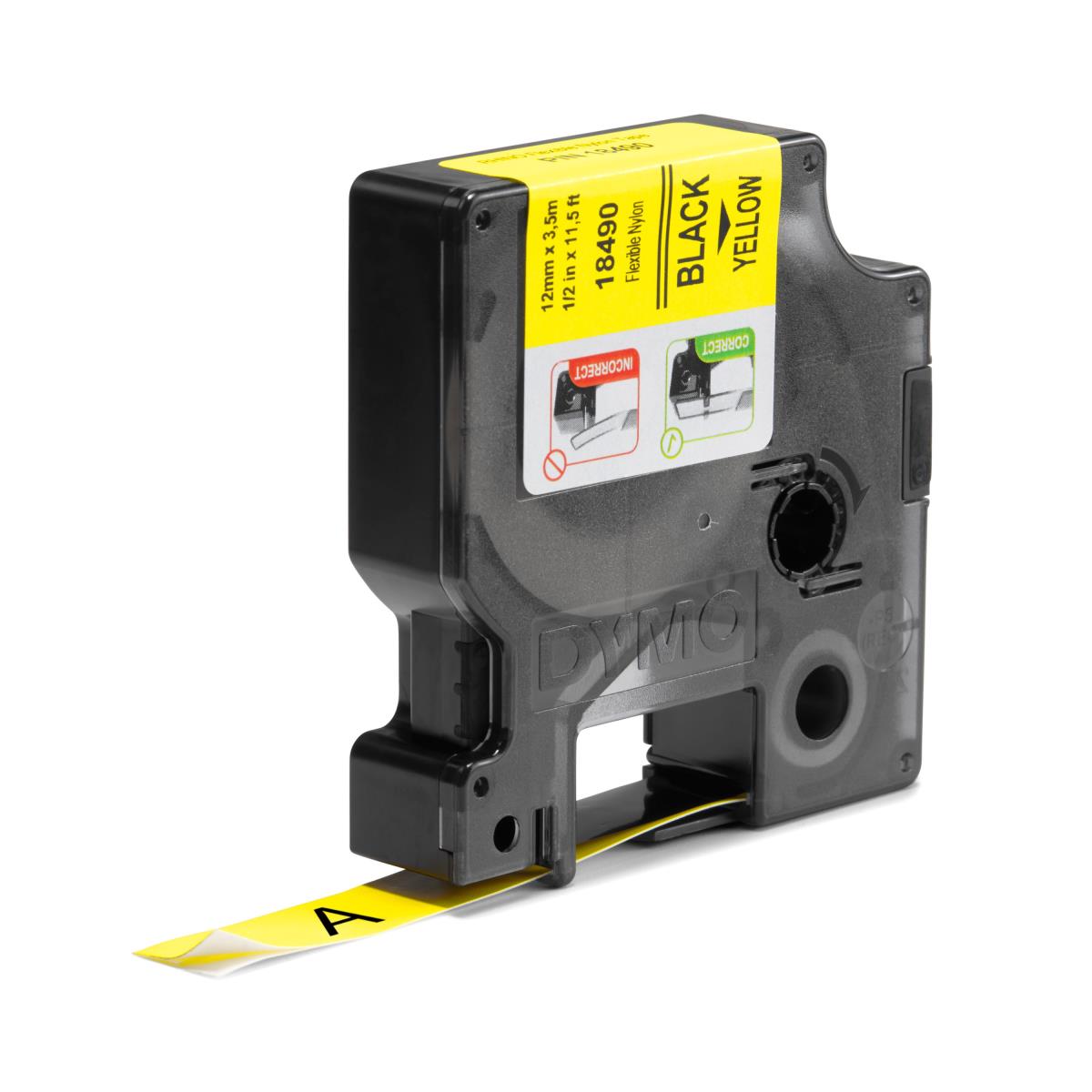 DYMO Nylon Tape - Black On Yellow - 12mm - Flexible Nylon