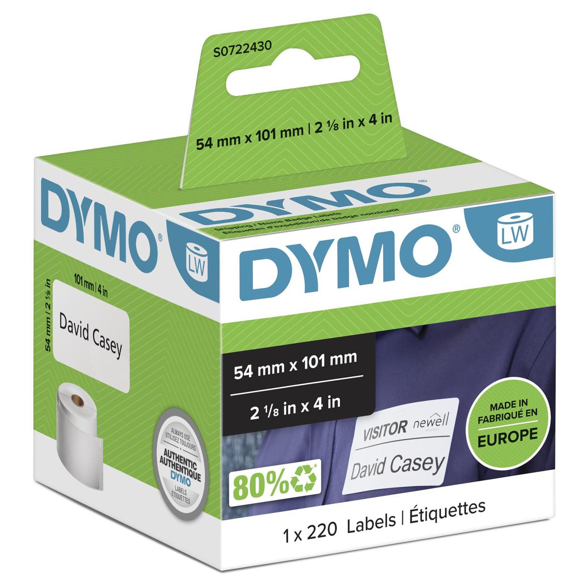 DYMO Labels Shipping/name Badge White 54x101mm 220labels/roll 1nos For Labelwriter 320/330