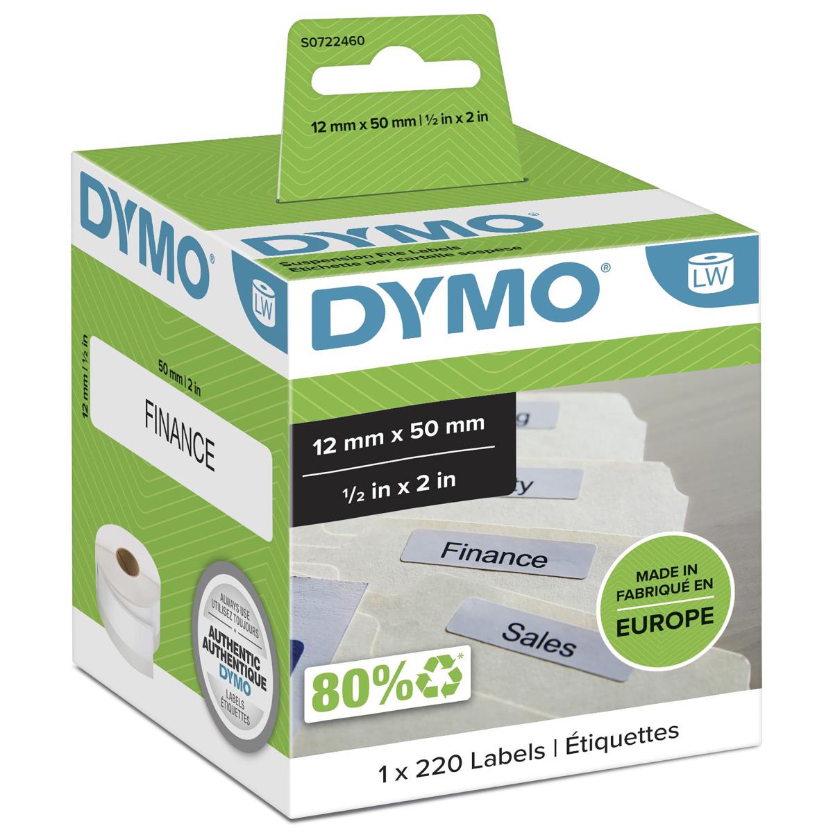 DYMO Labels Suspension File White 50x12mm 220nos For Labelwriter 310/320/330