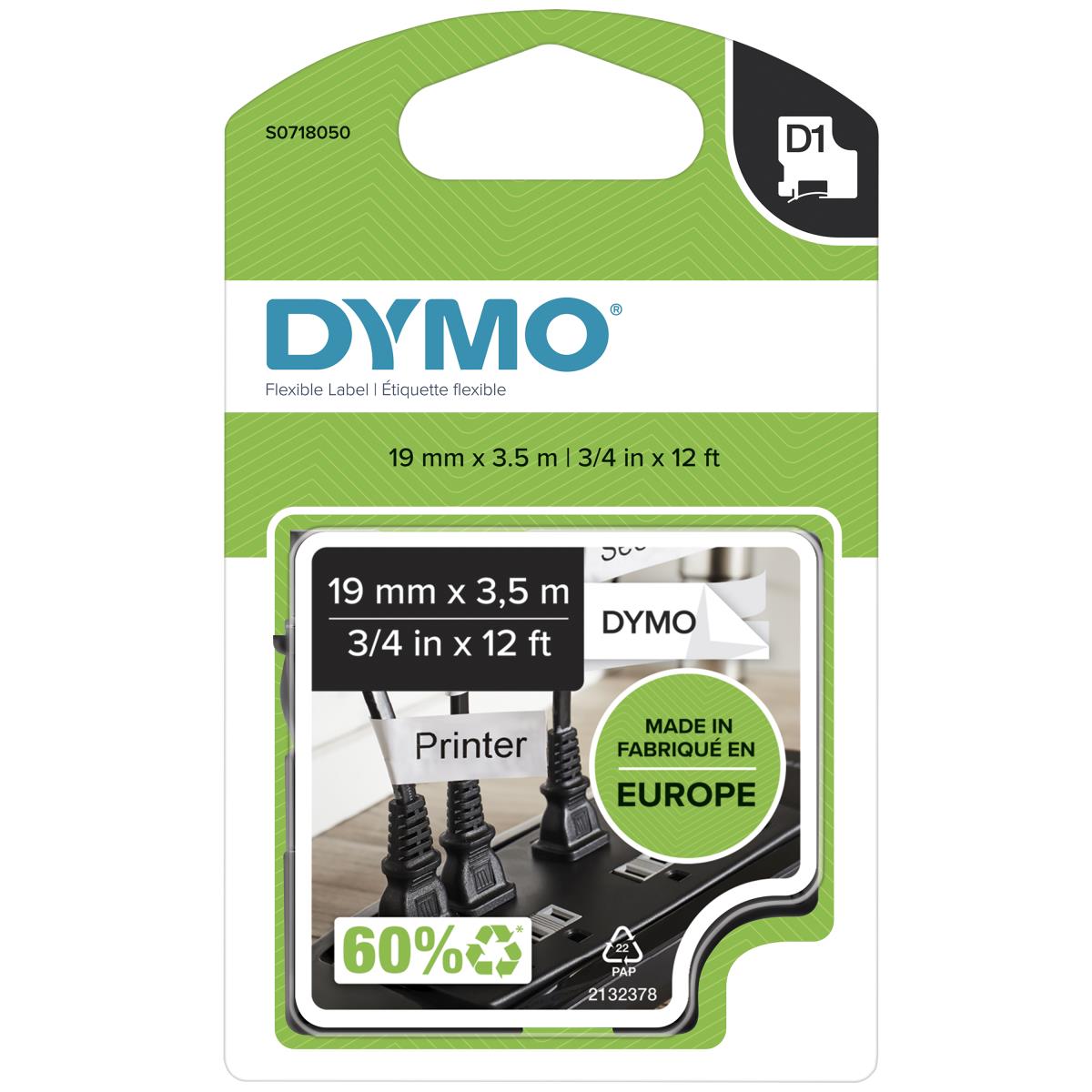 DYMO Label White Flexible 12mm Type D1