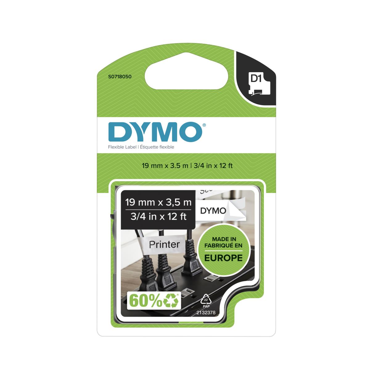 DYMO Label White Flexible 12mm Type D1