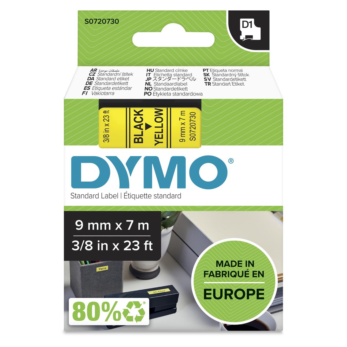 DYMO Tape Black On Yellow 9mmx7m Type D1