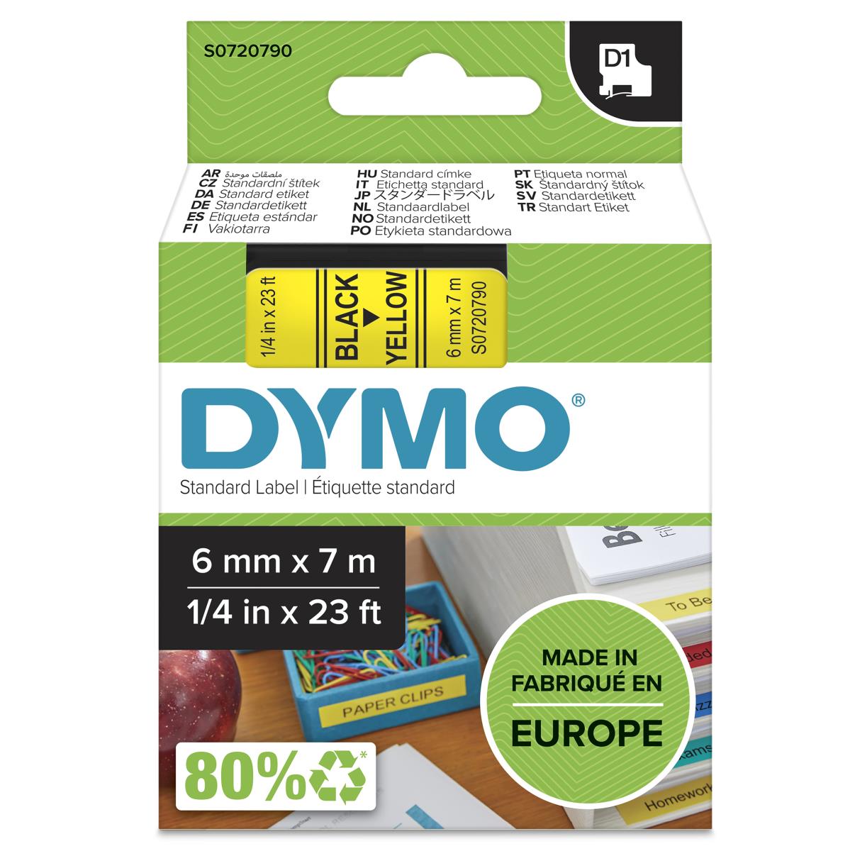 DYMO Tape Black On Yellow 6mmx7m Type D1