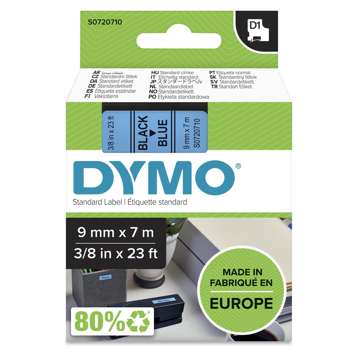 DYMO Tape Black On Blue 9mmx7m Type D1