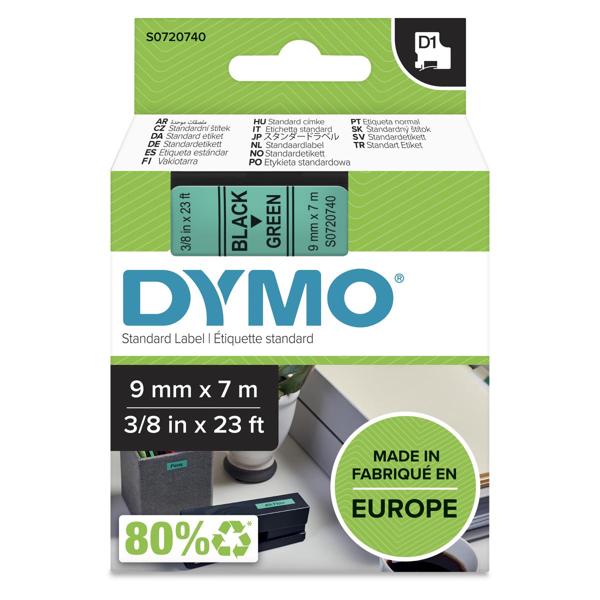 DYMO Tape Black On Green 9mmx7m Type D1