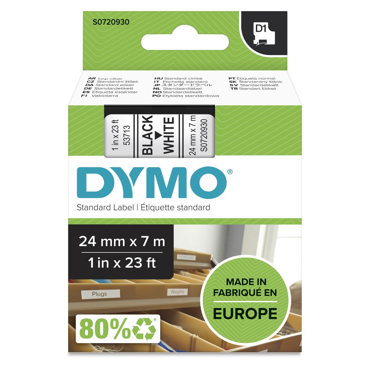 DYMO Tape Label Black On White 24mmx7m Type D1