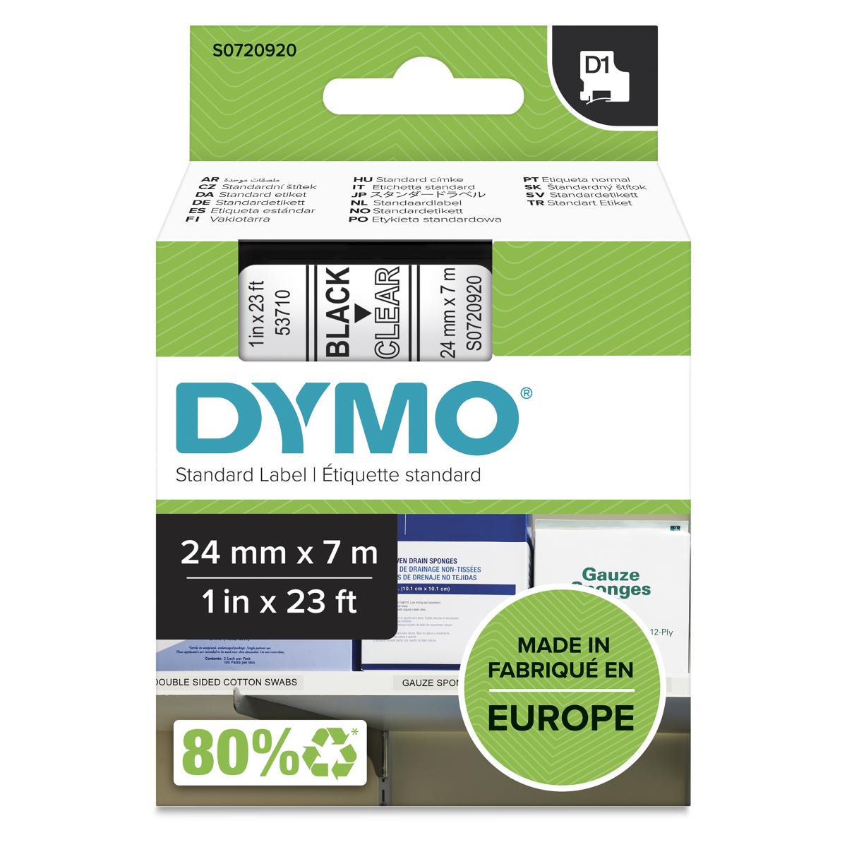 DYMO Tape Label Black On Transparent 24mmx7m Type D1