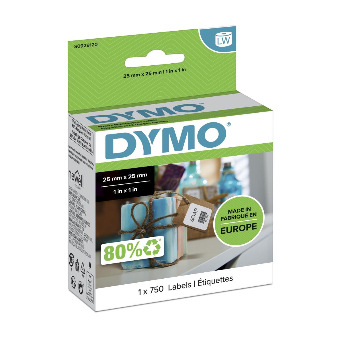 DYMO Square Multipurpose Labels 25x25mm 750 (s0929120)
