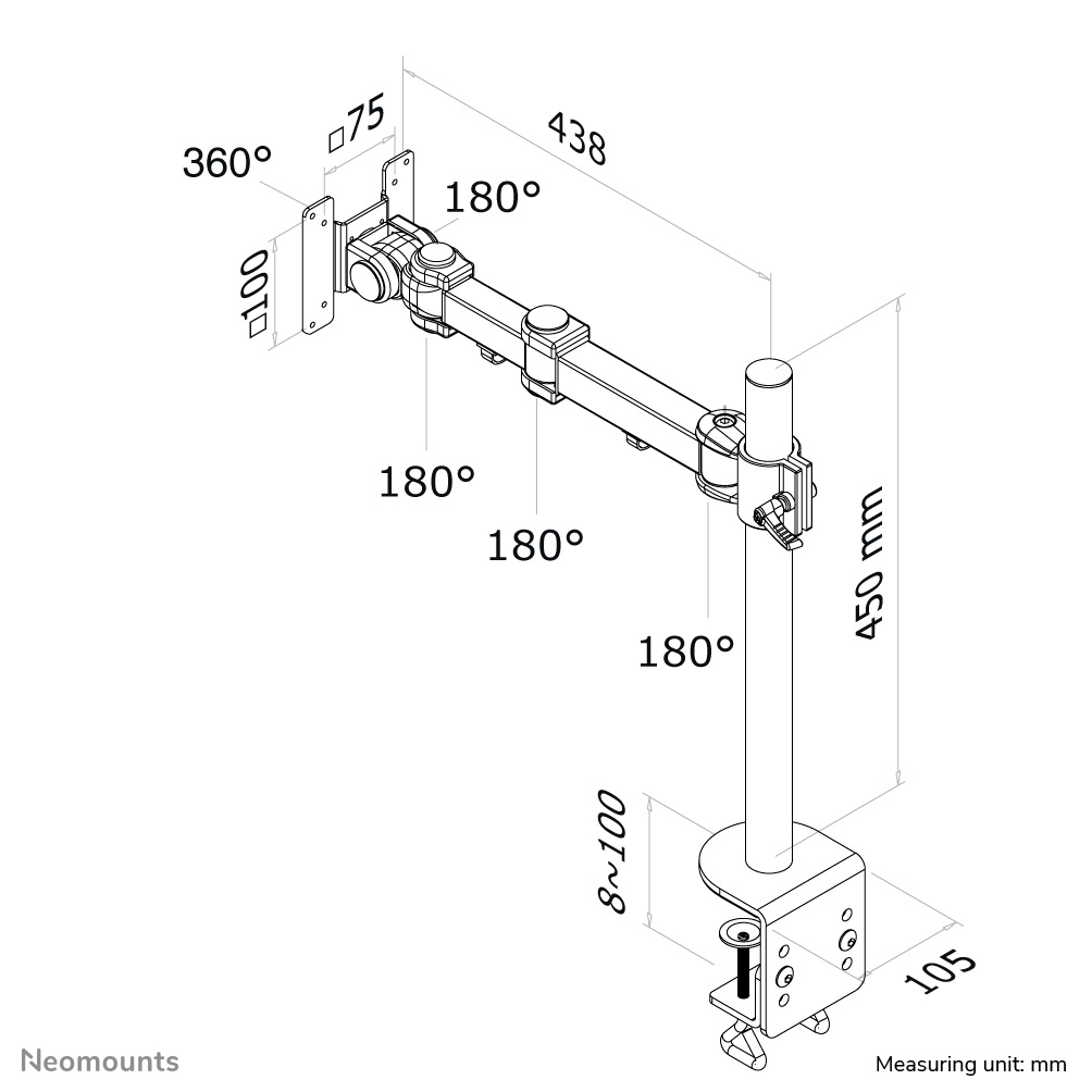 NEOMOUNTS LCD Monitor Arm (fpma-d960) 5 Movements 434mm Length Black