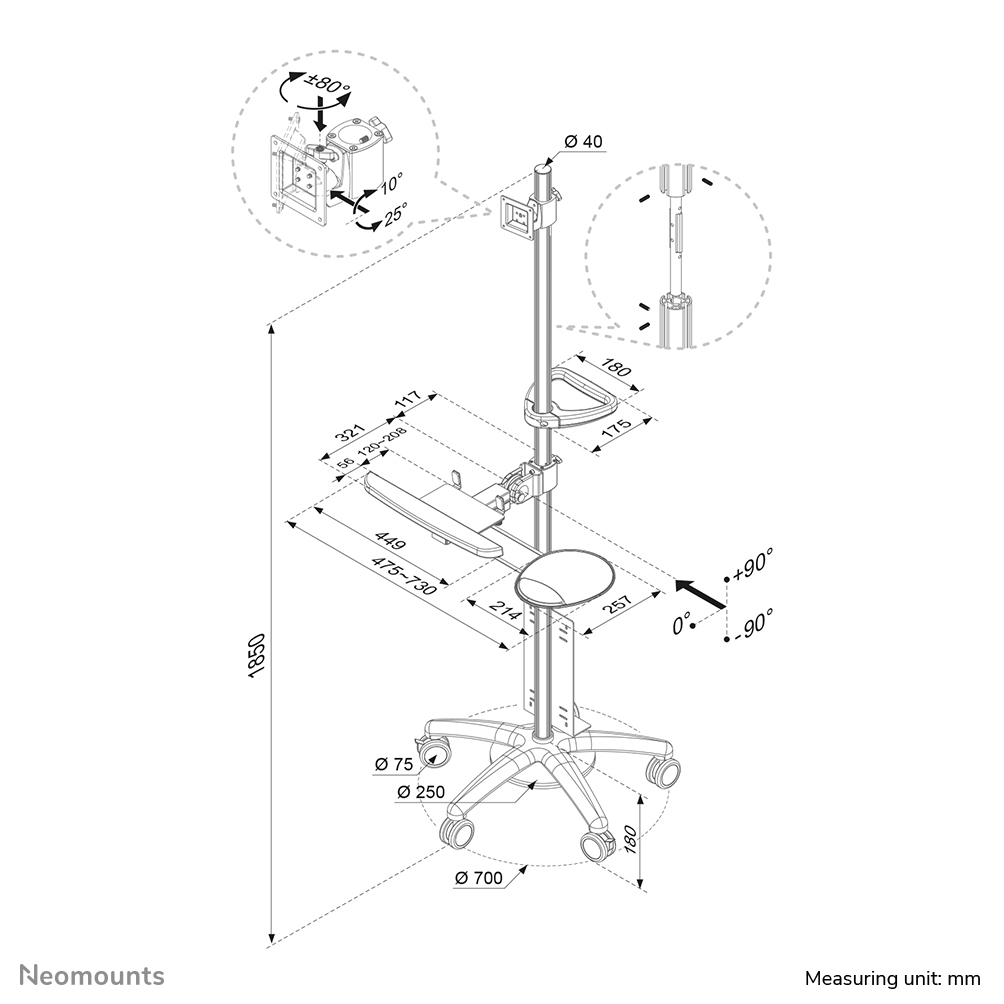 NEOMOUNTS Mobile Workstation (fpma-mobile1800) LCD Arm With Keyboard Mouse Tray