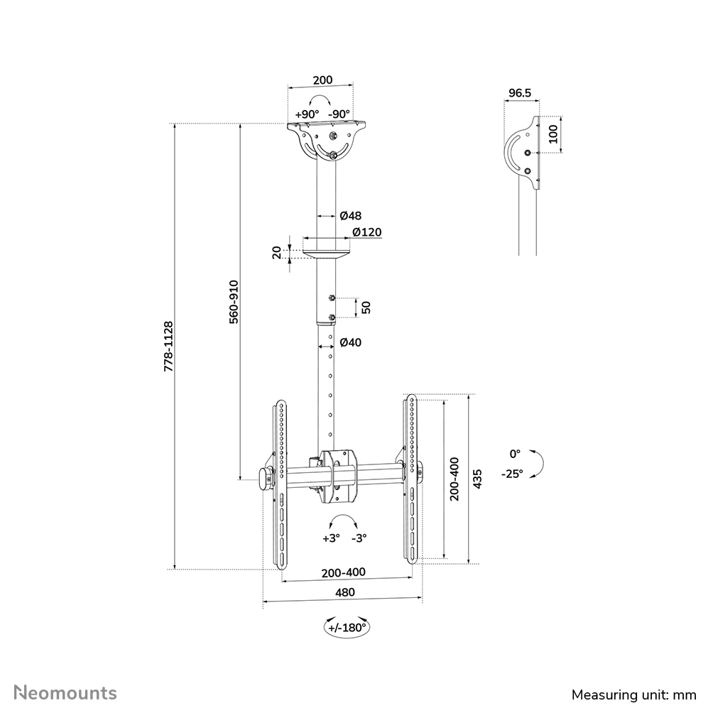 NEOMOUNTS Monitor Mount - Ceiling - 1 Monitor - 32 To 60in - Black