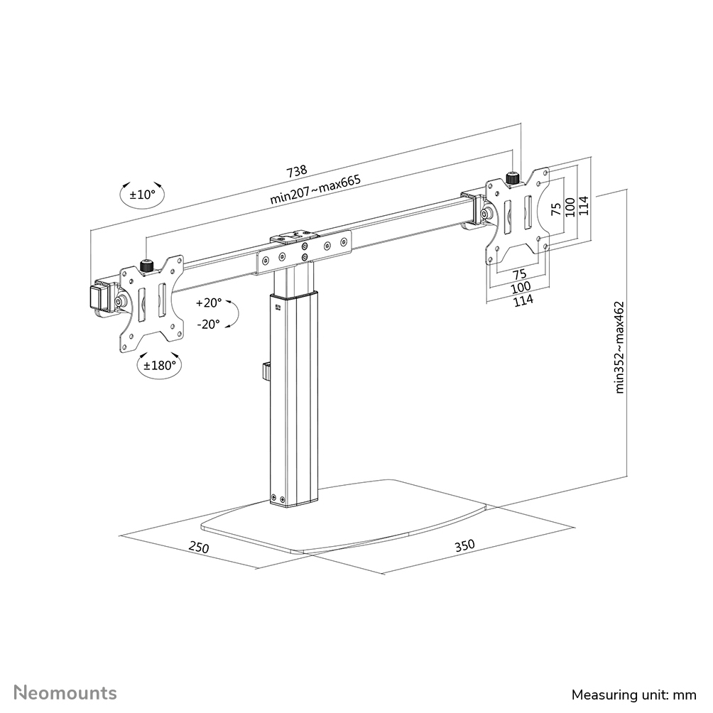 NEOMOUNTS Monitor Mount - Stand - 2 Monitor - Full Motion - Gas Spring - 10-27in - Black