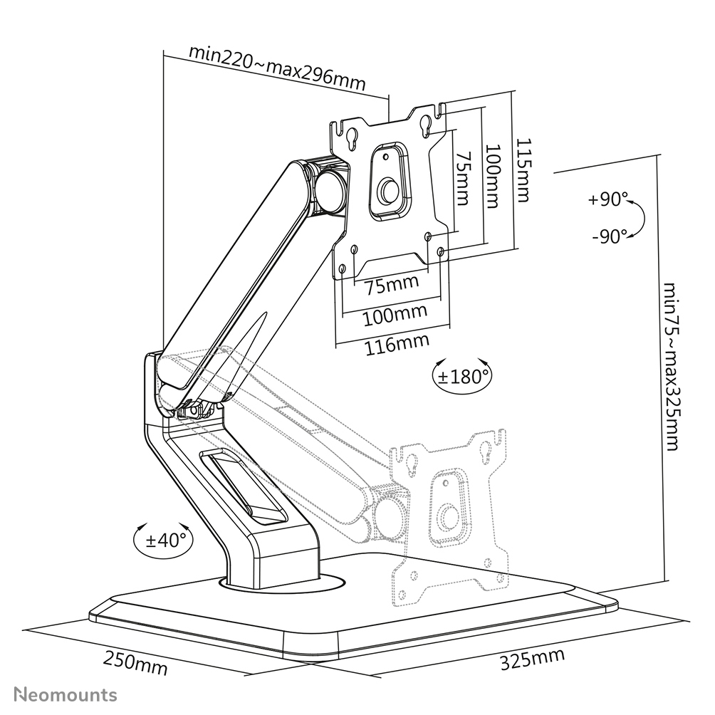 NEOMOUNTS Flat Screen Desk Mount Stand For 10-32in Monitor Screen Black