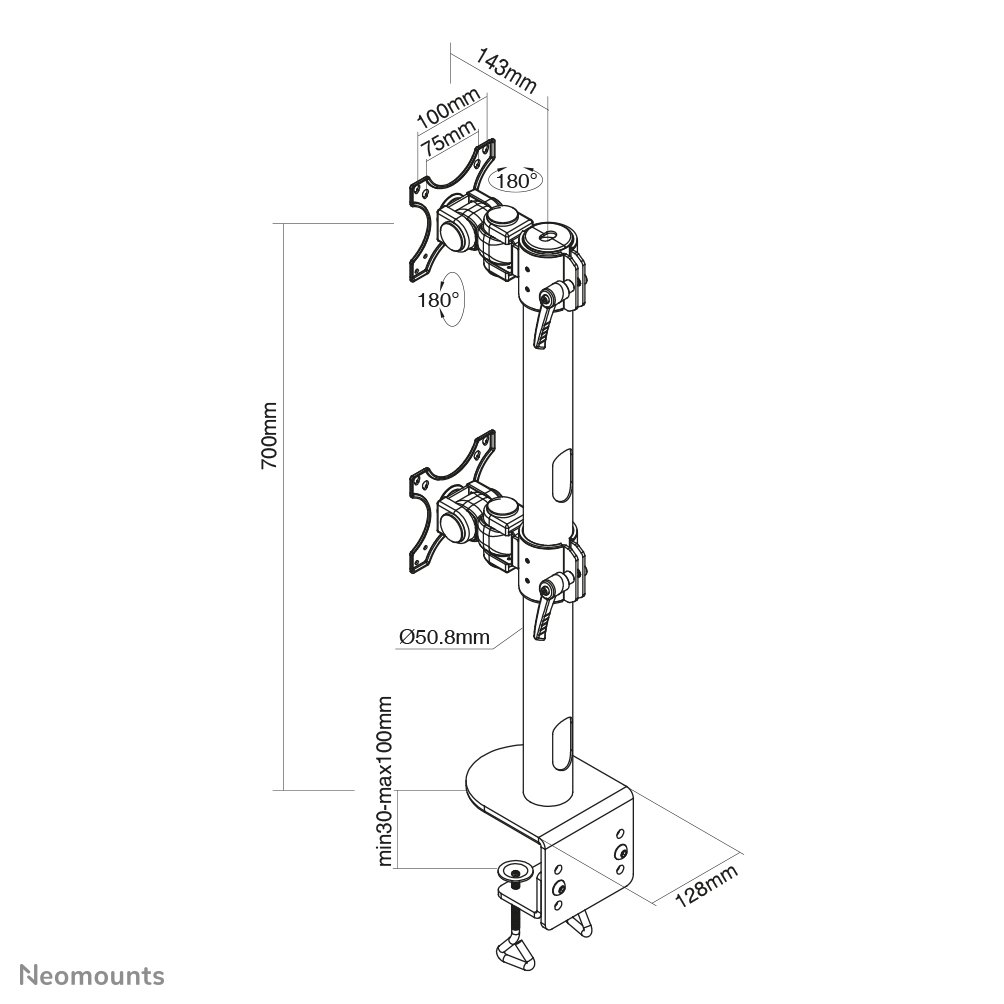 NEOMOUNTS Full Motion Desk Mount (clamp) for two 17-49in Curved Monitor Screens - Black