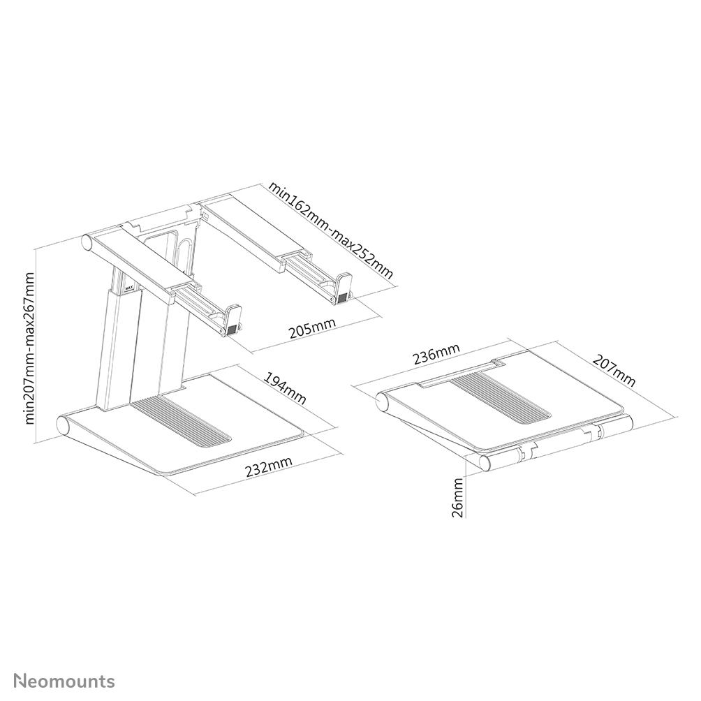 NEOMOUNTS Foldable Laptop Stand - Silver/ Black 10-16in