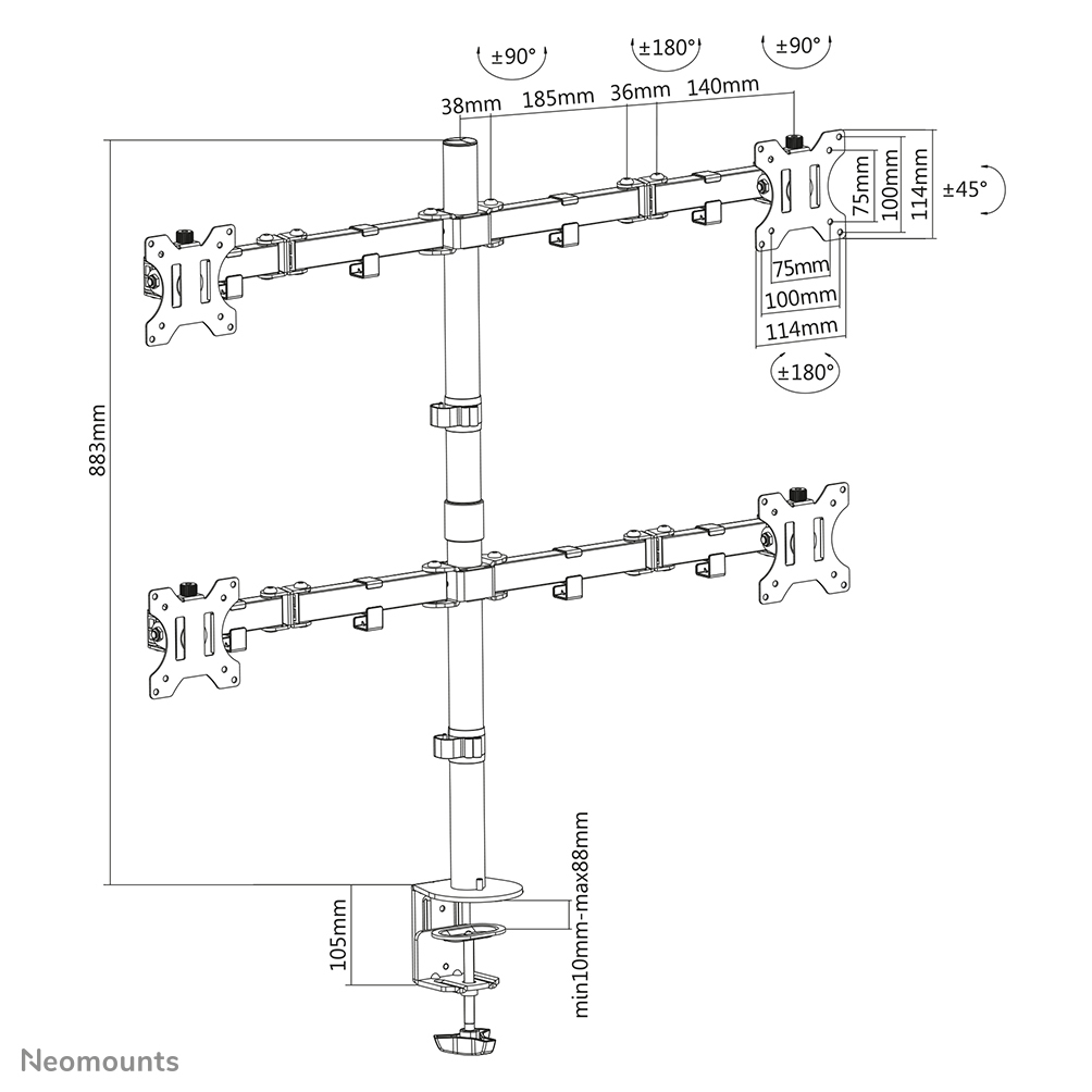 NEOMOUNTS Flat Screen Desk Mount Stand 13-32in (fpma-d550d4dblack)