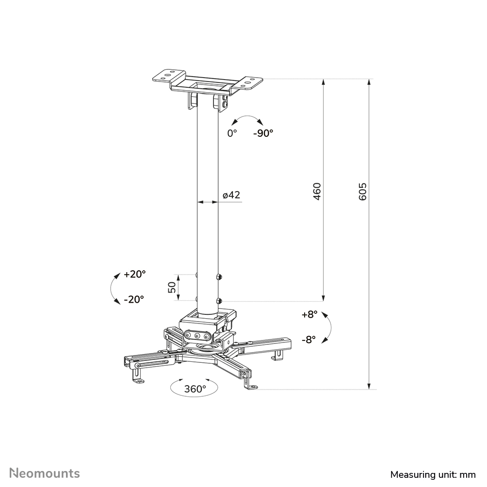 NEOMOUNTS Universal Projector Ceiling Mount Height Adjustable (60,5-90,5 Cm) - Black