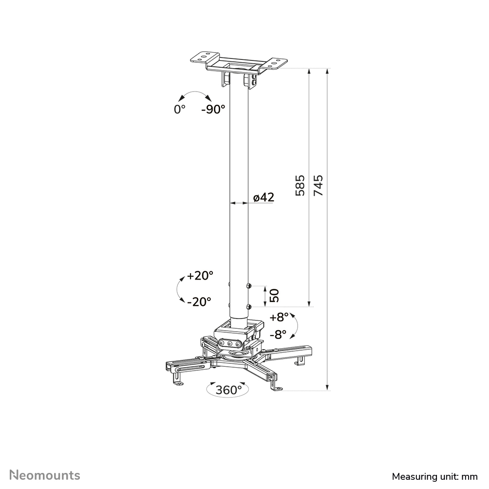 NEOMOUNTS Universal Projector Ceiling Mount Height Adjustable (74,5-114,5 Cm) - Black