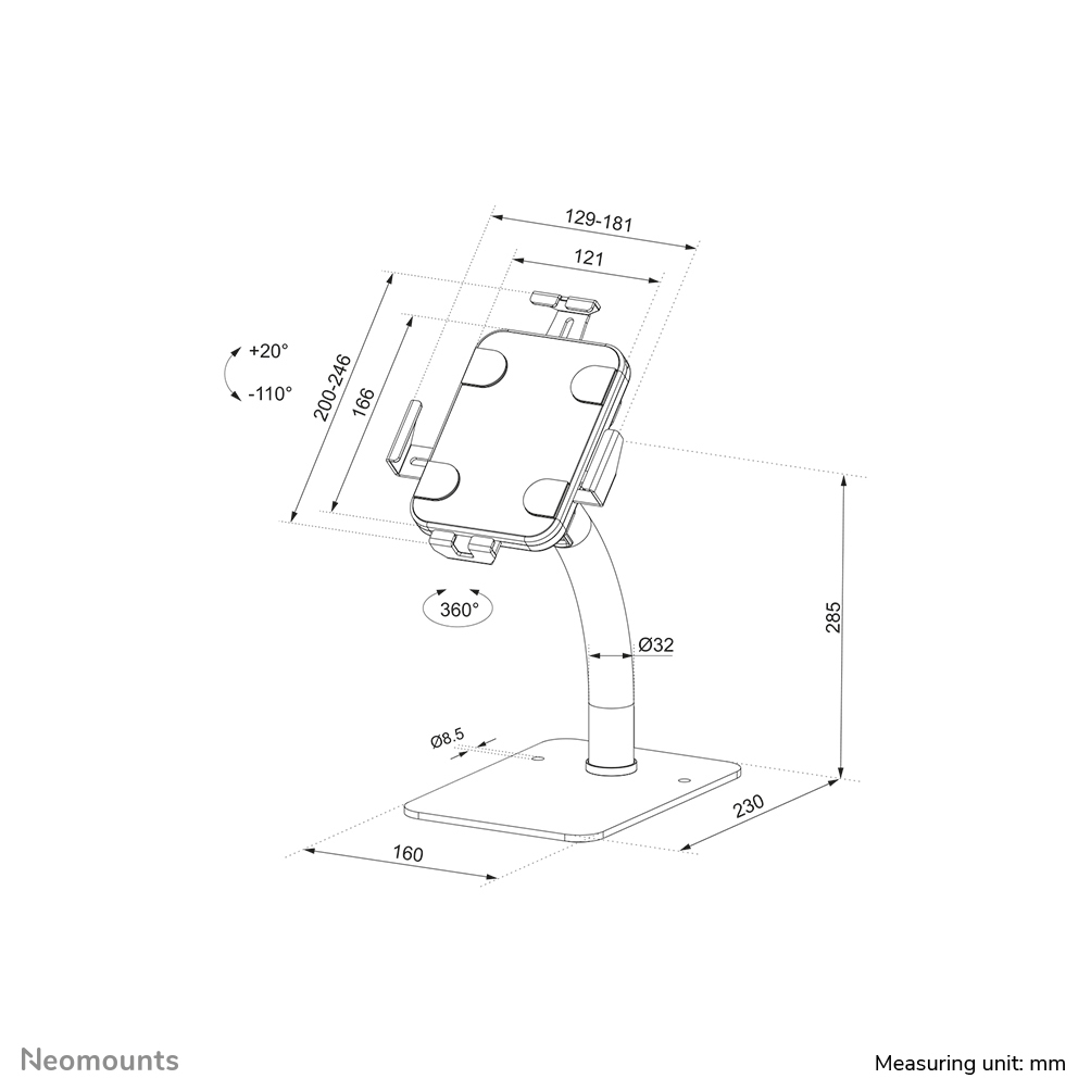 NEOMOUNTS Tilt- & Rotatable Countertop Tablet Holder For 7,9-11in Tablets - Black
