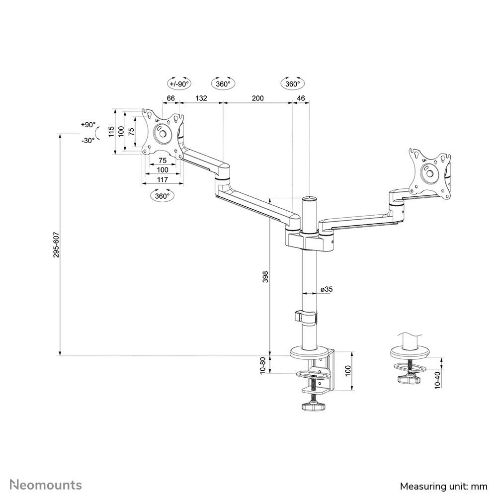 NEOMOUNTS Full Motion Monitor Arm Desk Mount For 17-27in Two Screens - Black