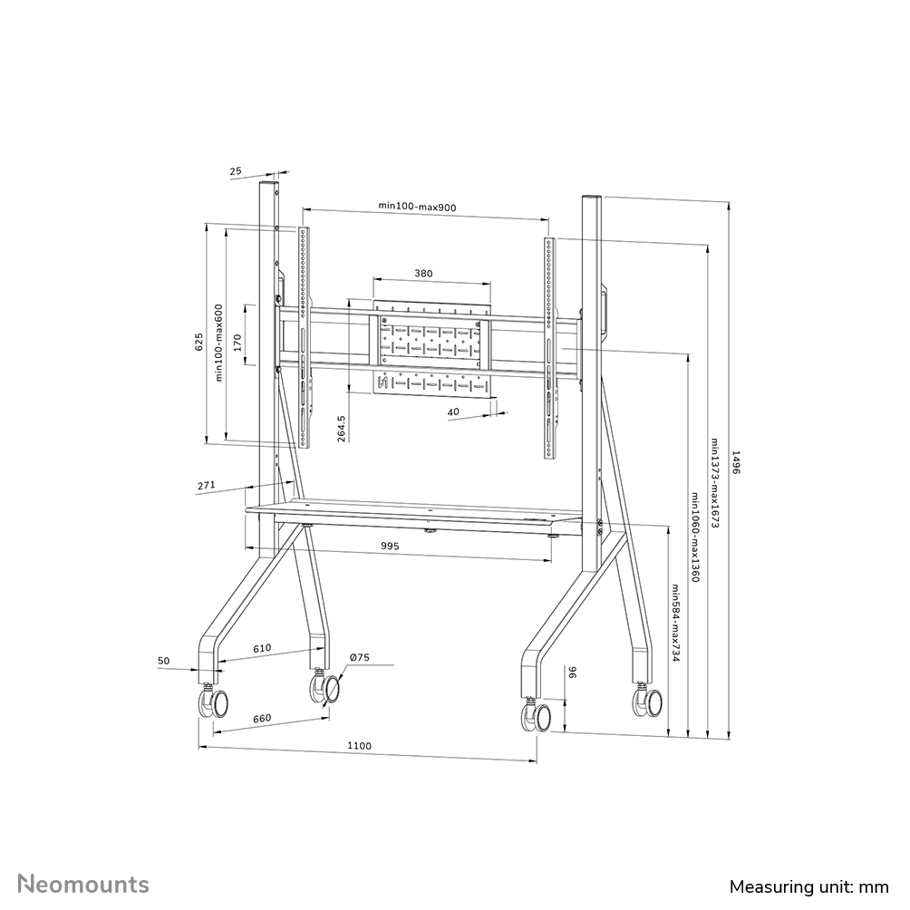 NEOMOUNTS Mobile Floor Stand For 55-86in Screens - White