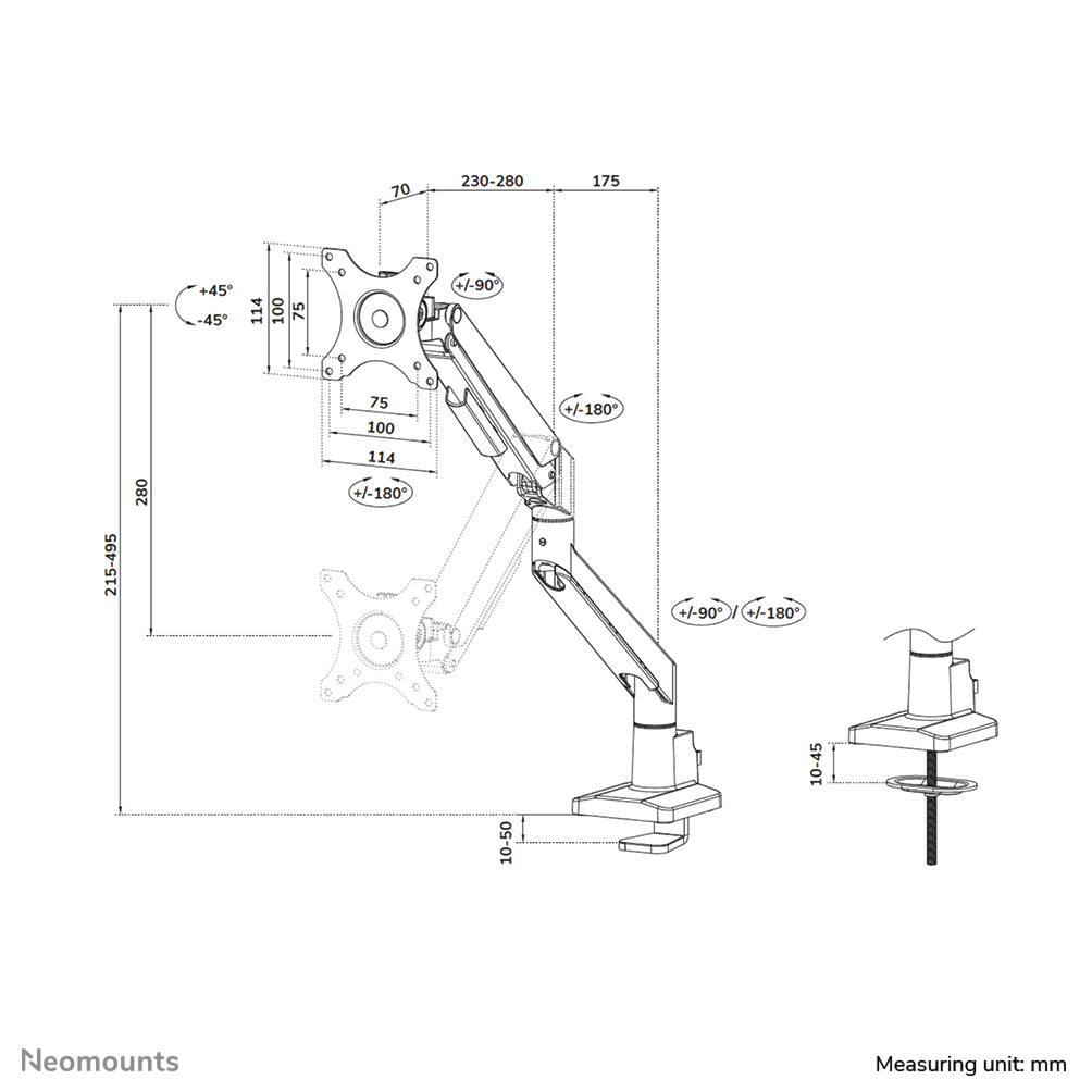 NEOMOUNTS Ds70-250bl1 Full Motion Monitor Arm Desk Mount For 17-35in Screens - Black