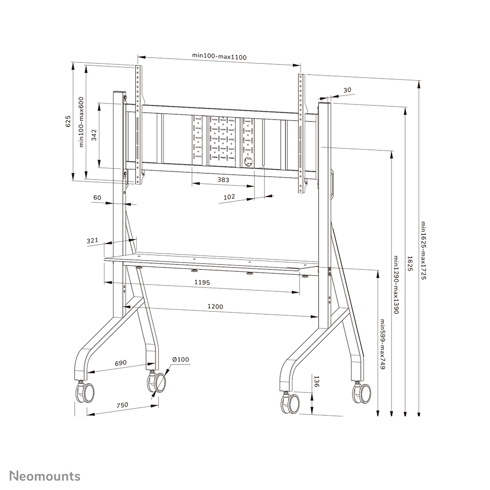 NEOMOUNTS Fl50-575bl1 Mobile Floor Stand For 65-110in Screens - Black