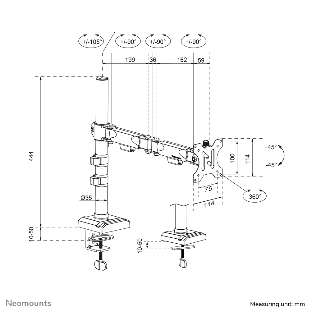 NEOMOUNTS Ds60-600bl1 Full Motion Desk Monitor Arm For 10-32in Screens - Black