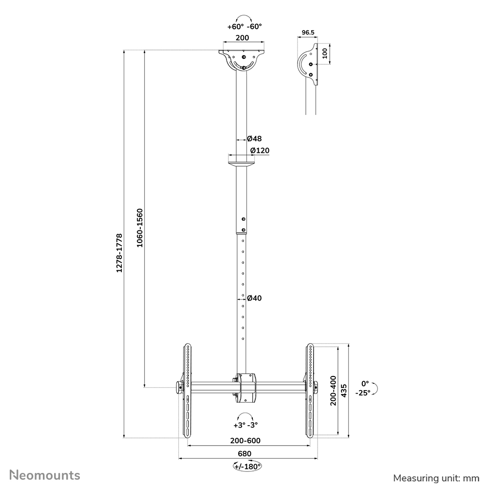 NEOMOUNTS Cl35-440bl16l Full Motion Tv Ceiling Mount For 37-70in Screens - Black