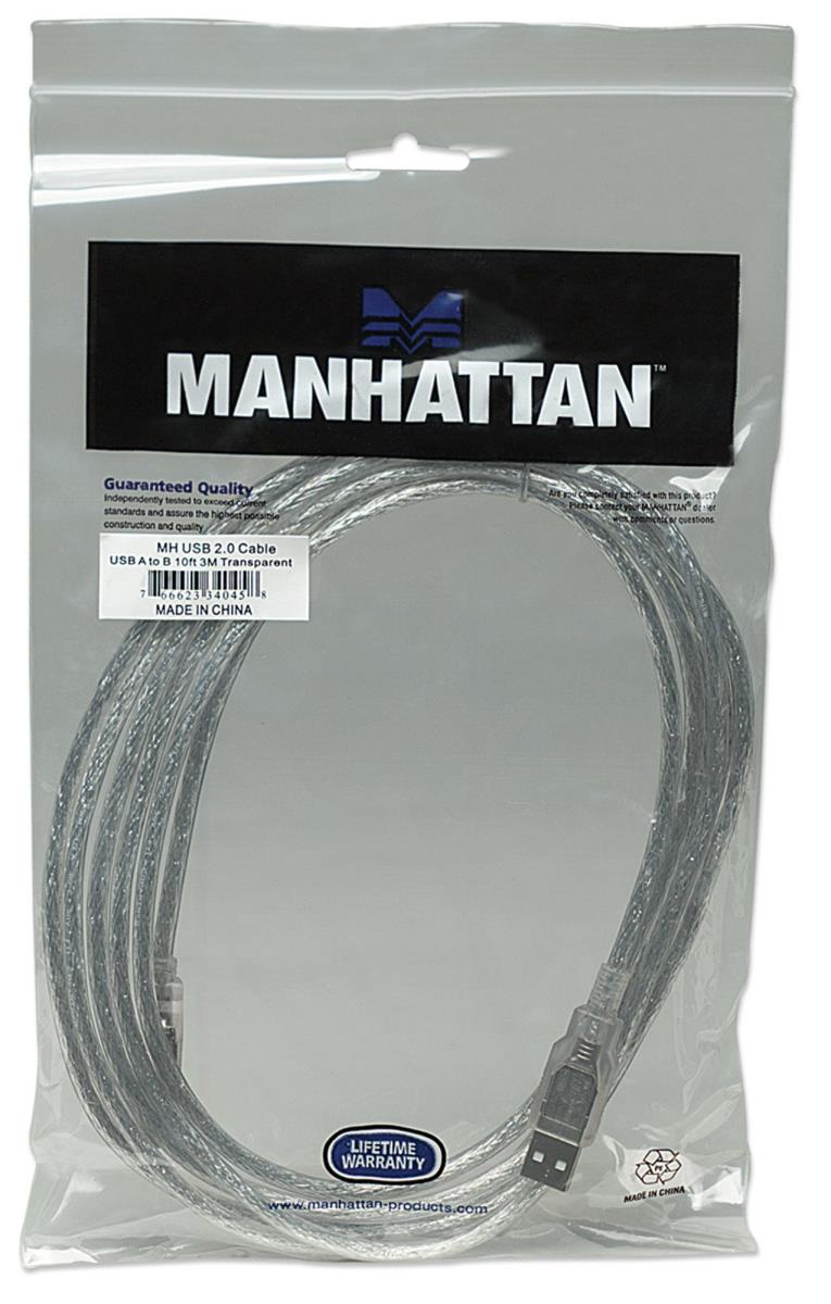 INTELLINET/MANHATTAN USB Cable USB 2.0 A To B 3m Translucent Silver