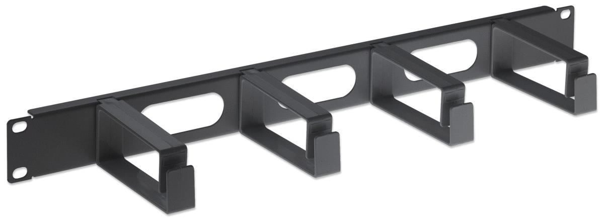 INTELLINET/MANHATTAN Cable Management Panel 19in 1u, 4 Long Plastic Rings, Black