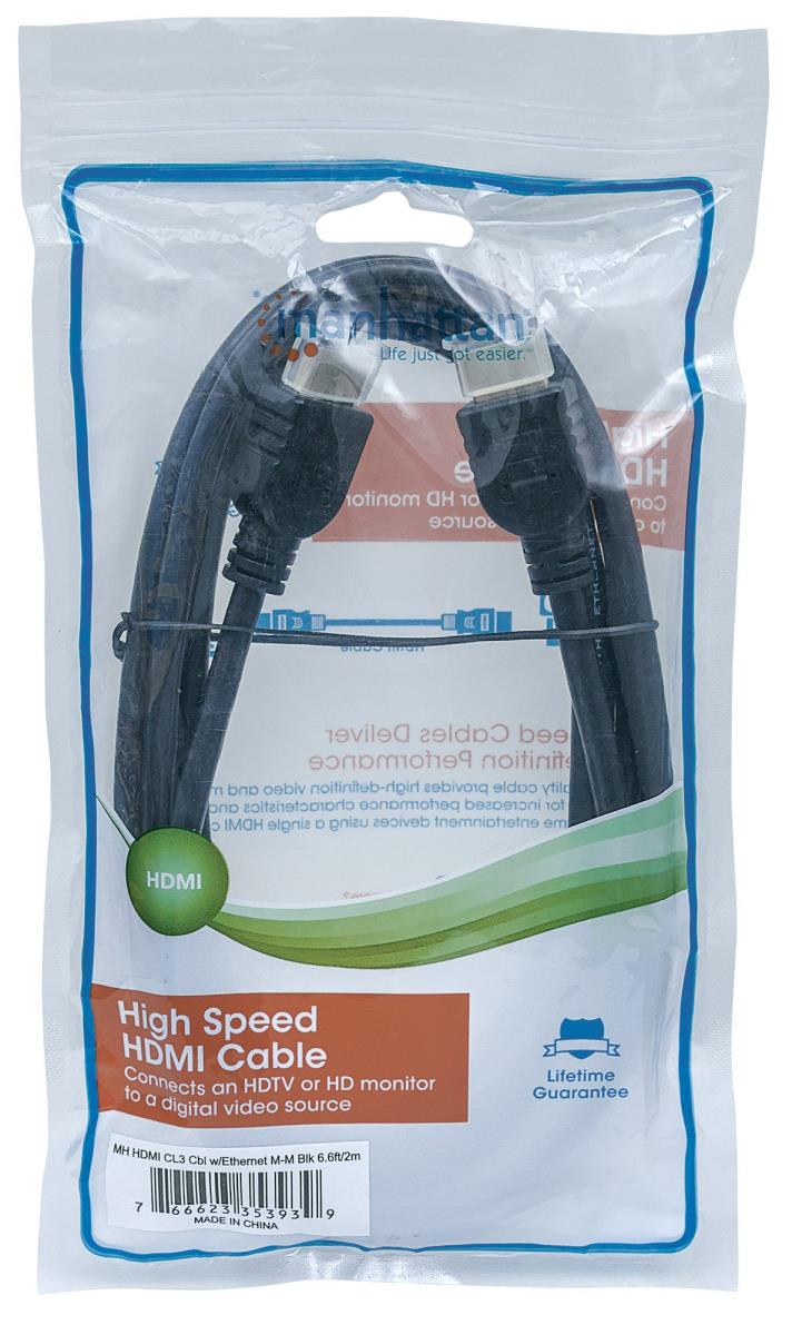 INTELLINET/MANHATTAN High Speed HDMI Cable Cl3 Arc 3D 4k Male Shielded Black 2m