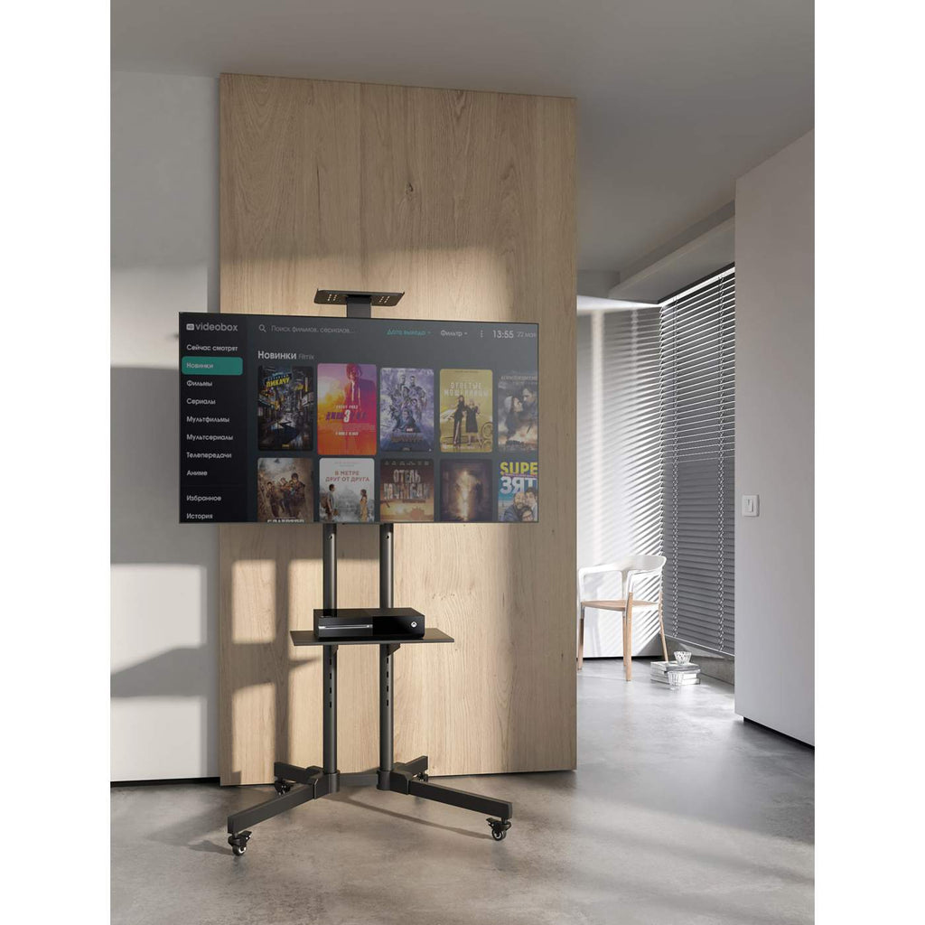 INTELLINET/MANHATTAN TV Cart - 1 TV - Tilt/Rotate/Height-Adjustable - 37 to 70in - Black